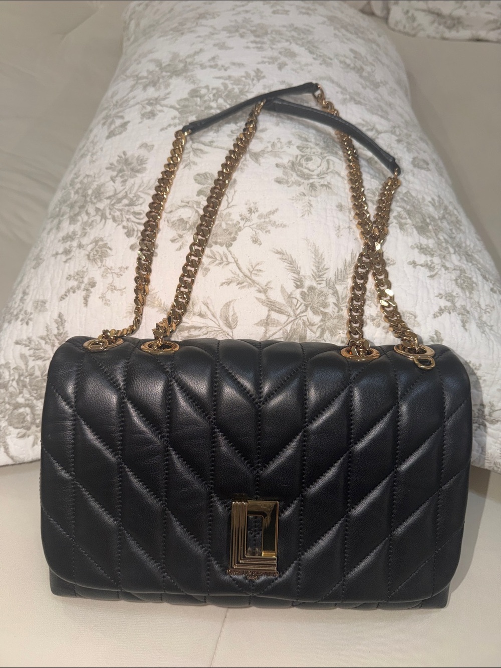 Karl Lagerfeld Black Quilted Shoulder Bag with Gold Chain